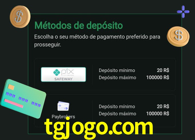 O cassino tgjogo.com oferece uma grande variedade de métodos de pagamento